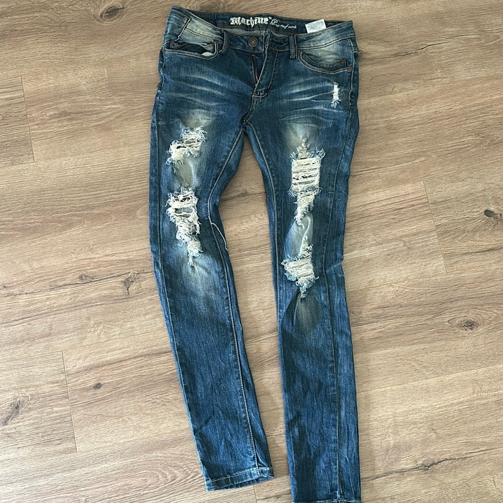 Machine jeans distressed low rise skinny